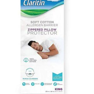 Claritin 100% Cotton Zippered Pillow Protector King 20" x 36" Set of 2